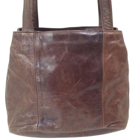 Vintage 90s Mexican Leather Handbag Heavy Duty Hobo Shoulder 9x11 Brown Patina - Picture 5 of 11